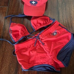 Speedo Red and Navy Lifeguard Swim Set